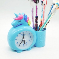 Unicorn Cute Cartoon Desk Alarm Clock with Pen Pencil Stand