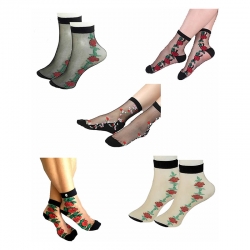 Littledesire Ultrathin Floral Embroidery Socks - 5 Pairs