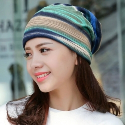 Fashion Striped Print Cotton Warm Circle Winter Hat/Scarf 