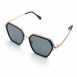 Mirrored Lens Hexagon Shaped Metal Frame Sunglasses