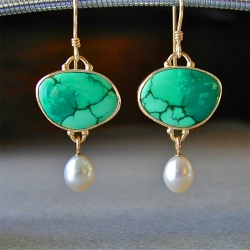 Green Stone Simulated-Pearl Elegant Drop Earring