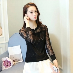 Lace Long Sleeve Hollow Out Loose Top