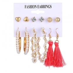 Fashion jewellery Crystal Round Shape Pearl Earrings 6 pcs Set