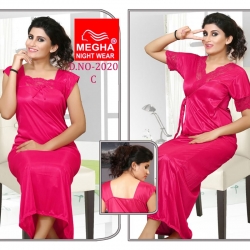 Soft Silky Satin Nighty With Robe 2 Pcs Set