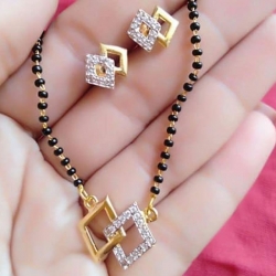 Square Design Golden Plated Mangalsutra With Earrings Set 