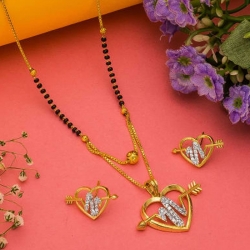 Beautiful CZ Heart Shape Golden Plated Mangalsutra & Earrings Set