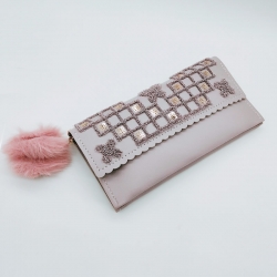 Sequins Zipper Puff Ball PU Leather Clutch Wallet