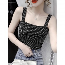 Punk Hip Hop Cute Rhinestone Cropped Tank Top 