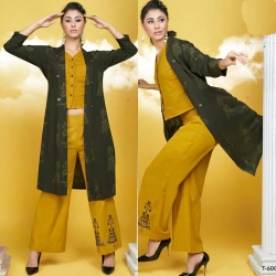  Designer Crop Top With Bottom & Printed Shrug Kurta