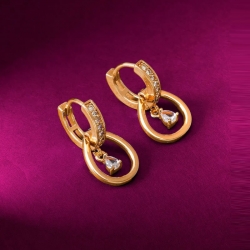 Golden Plated American Diamond Half Hoop Stud Earrings