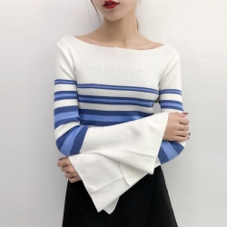 Littledesire Flare Sleeve Striped Pullovers Winter Sweater