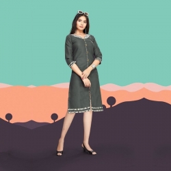 Littledesire Embroidered Cotton Slub Straight Kurti