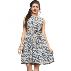 Littledesire Boat Neck Floral Print Crepe Dress