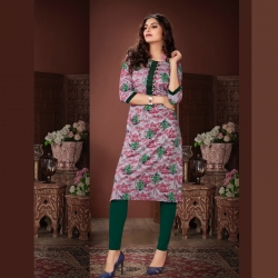 Littledesire Floral Print Round Neck Straight Kurta