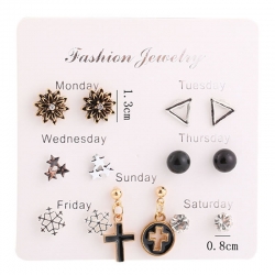 Fashion Flowers Crystal Stars Cross Earrings 7 pcs Set