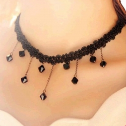 Black Lace Crochet Droplets Choker Necklace