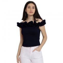 Stylish Design Off Shoulder Navy Blue Bardot Top