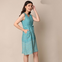 Printed Tie-up Waist Sleeveless Dress 