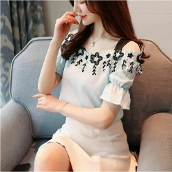 Littledesire Latest Fashion Slash Neck Short Sleeve Top