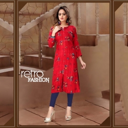 Littledesire A-Line Printed Straight Red Kurta