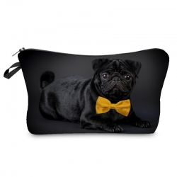 Printed 3D Black Pug With Bow Travel Pouch Bags