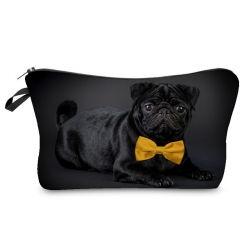 Printed 3D Black Pug With Bow Travel Pouch Bags