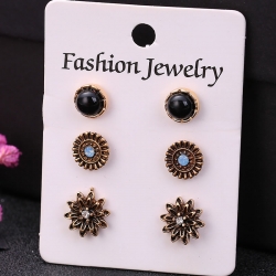 Flowers & Water Zinc Alloy Stud Earrings 3 pcs Set