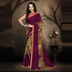 Littledesire Rennial Floral Printed Purple Saree With Blouse