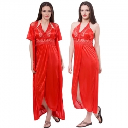 Latest Design Satin Long Wrap Gown & Nighty 