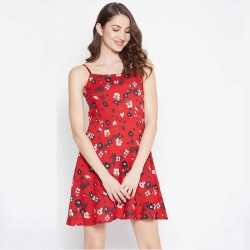 Red Floral Print Shoulder Strap Dress