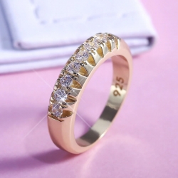 Round Shape Golden Zirconia Micro Paved 925 Ring