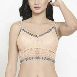 Latest Design Embroidered Floral Lace Padded Crop Bralette Top