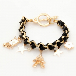 Stars Flowers Poker Cord Tassels Paris Charm Crystal Bracelet