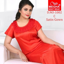 Round Neck Short Sleeve Satin Nighty