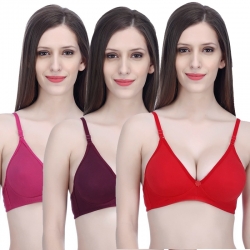  Deep V Neck Plain Hosiery Bra Pack of 3