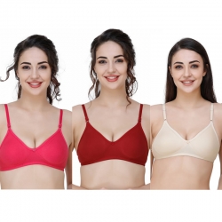 Hosiery Solid Plain Non Padded Seamless Moulded Bra Pack of 3