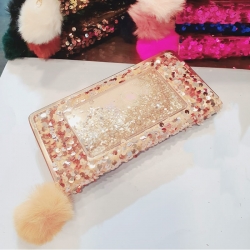 Sequins Puff Ball Party Wear Zipper Clutch Wallet 