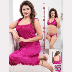 Soft Silky Satin Nighty 3 Pcs Set