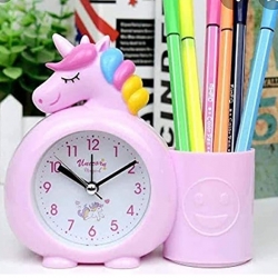 Unicorn Cute Cartoon Desk Alarm Clock with Pen Pencil Stand