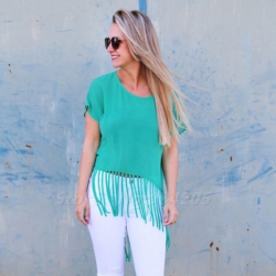 Short Sleeve O-neck Loose Tassel Top