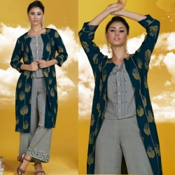  Designer Crop Top With Bottom & Printed Shrug Kurta