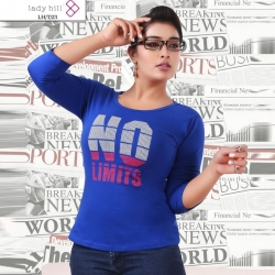 Littledesire Printed Cotton Women Blue T-Shirt