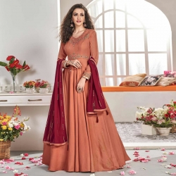 Stylish Embroidered Swarovski Work Gown With Dupatta