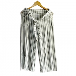 Black and White Belted Striped Palazzo Pants