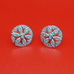 Silver Color Zircon Flower Earrings