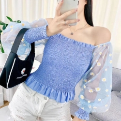 Imported Sunflower Print Crop Top 