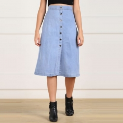 Light Blue Front Button Straight Denim Skirt