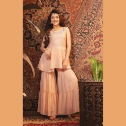 Embroidered Flared Viscose Georgette Kurta Sharara Set