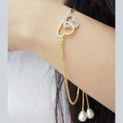 Jewelry Fashion CZ Love Heart Pearl Chain Bracelet