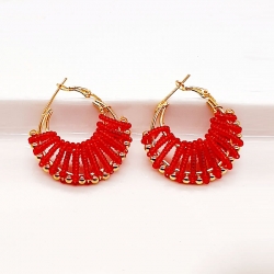 Gold-Plated Seed Beads Wired Hoop Earring